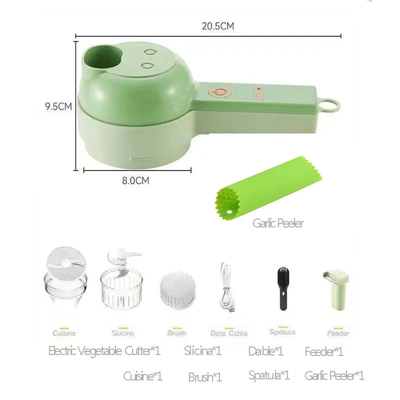 Green 1200 mAh Color 4-in-1 Electric Vegetable Chopper With Slicer Attachment