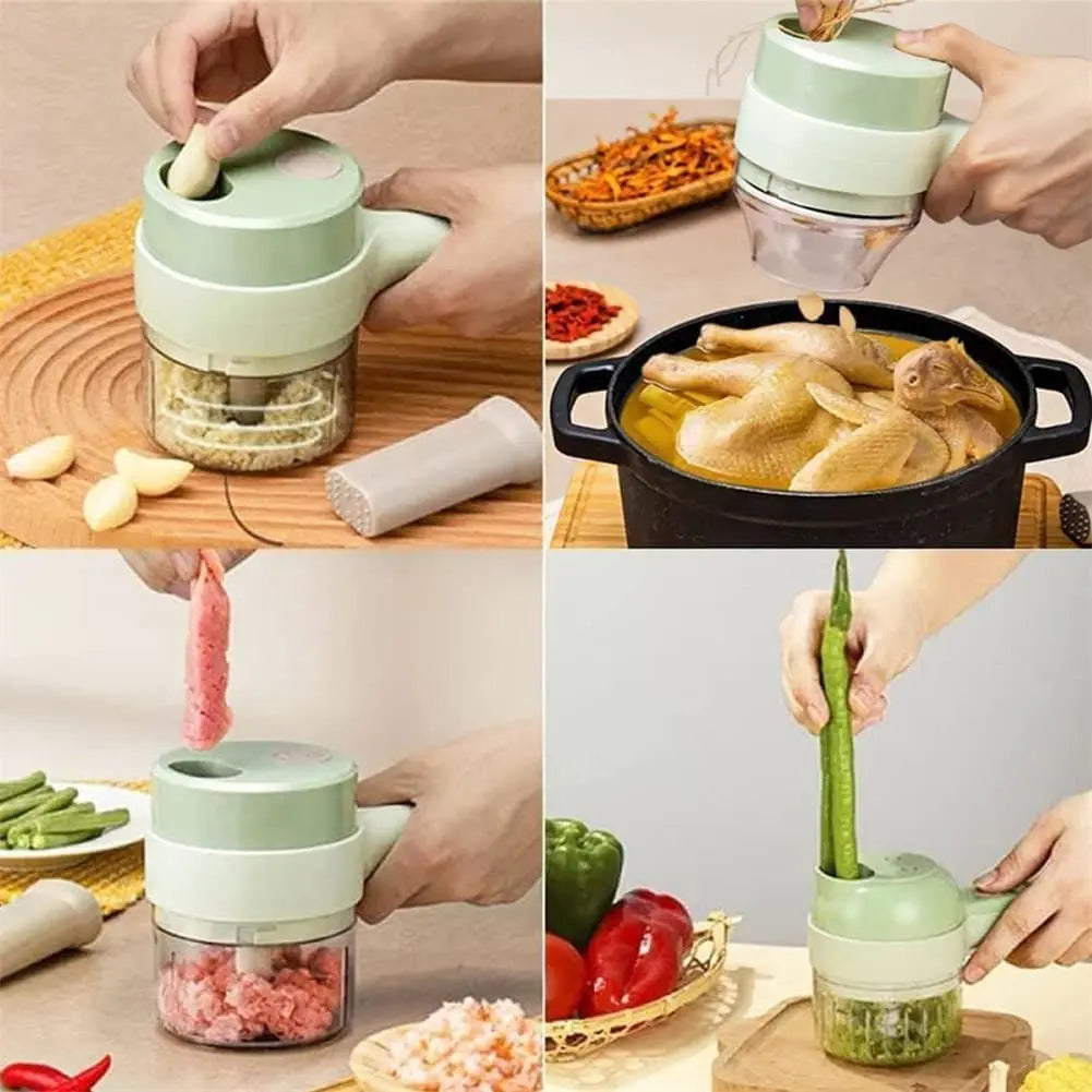4-in-1 Electric Vegetable Chopper With Slicer Attachment