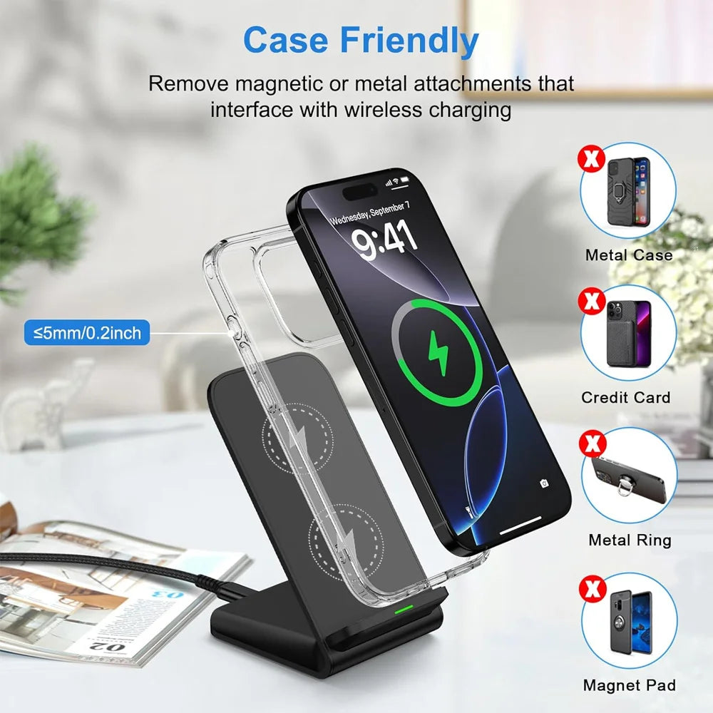 30W Fast Wireless Charging Stand With LED Indicator